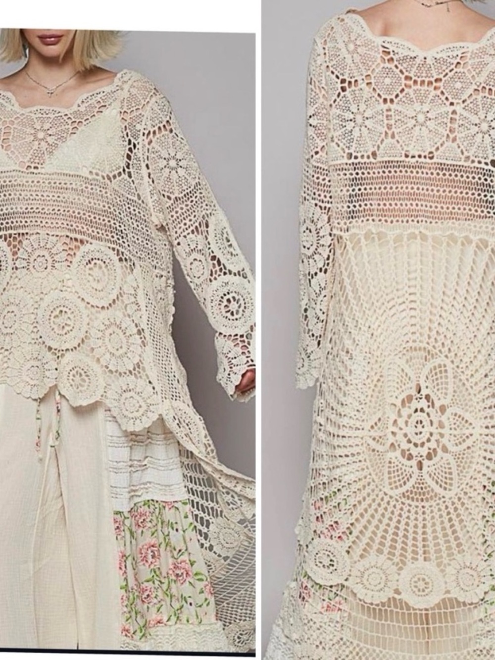 NWOT POL Cream Crochet Long Cardigan